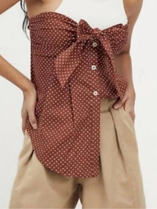 Free People Tops - NWT Free People Be Mine Brown Polka Dot Tie-Front Strapless Top